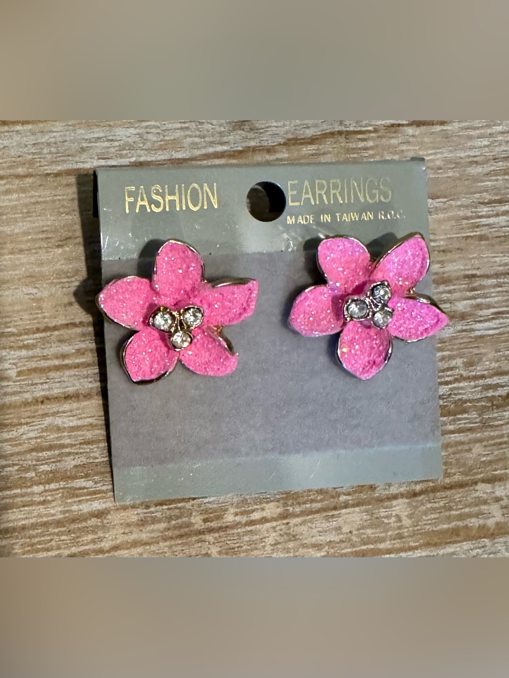 Pink Glitter Flower Stud Earrings